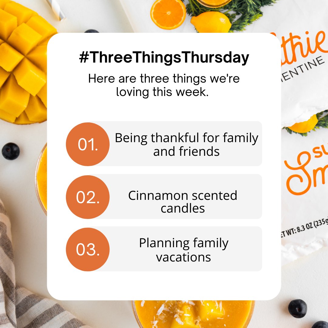smoothiebox's tweet photo. We're feeling all warm and fuzzy inside, looking forward to Thanksgiving next week.
Tell us what you're loving!
#smoothiebox #betterwithsmoothiebox #threethingsthursday https://t.co/JClX1RBl0Q