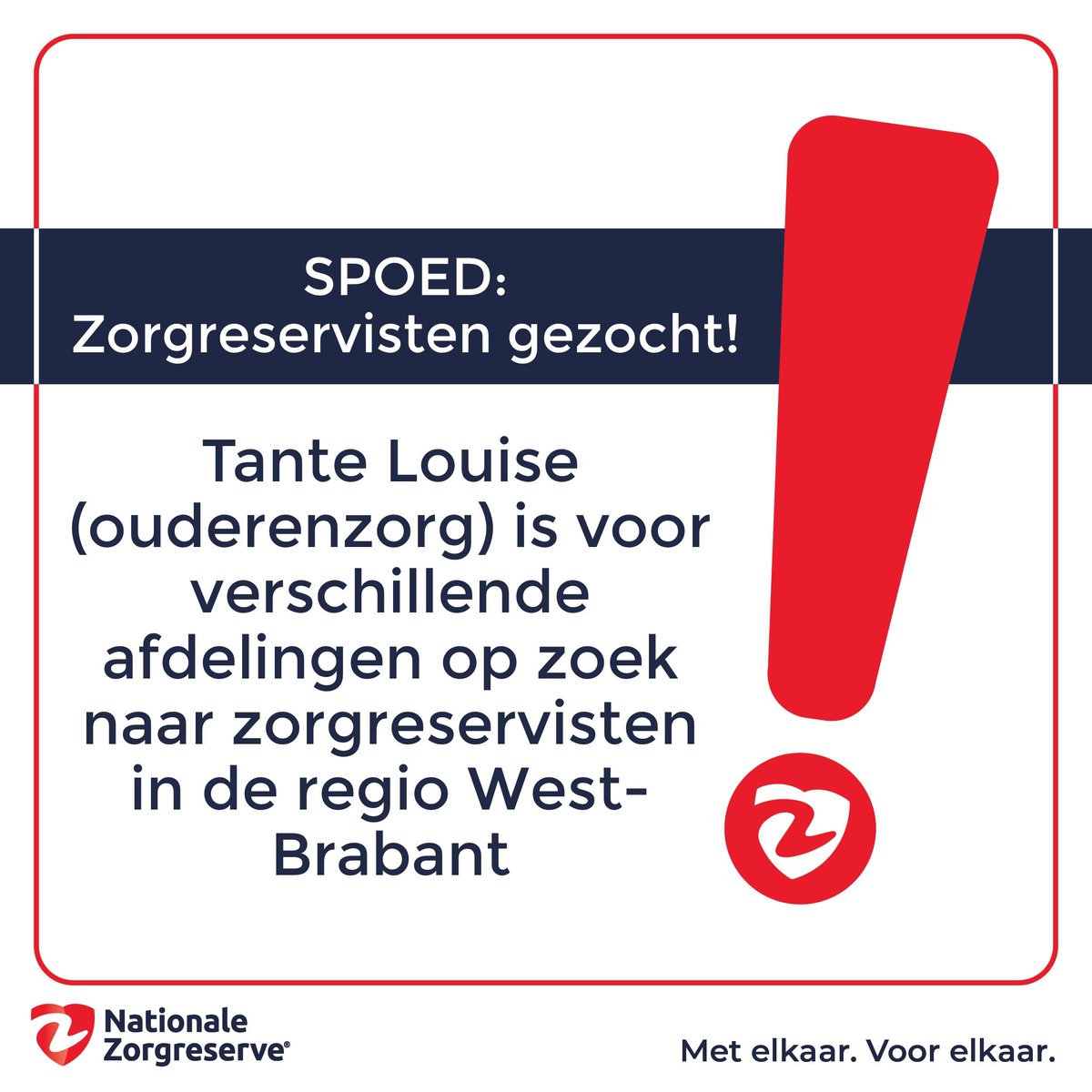 Het knarst ook in de ouderenzorg. VVT-organisaties, waaronder TanteLouise doen beroep op Nationale Zorgreserve. Corona, ook onder personeel, maakt rondkrijgen roosters ingewikkeld. Ook met inzet van externen. Ben jij zorgreservist? Meld je dan aan! ow.ly/j6wl50GQxV2