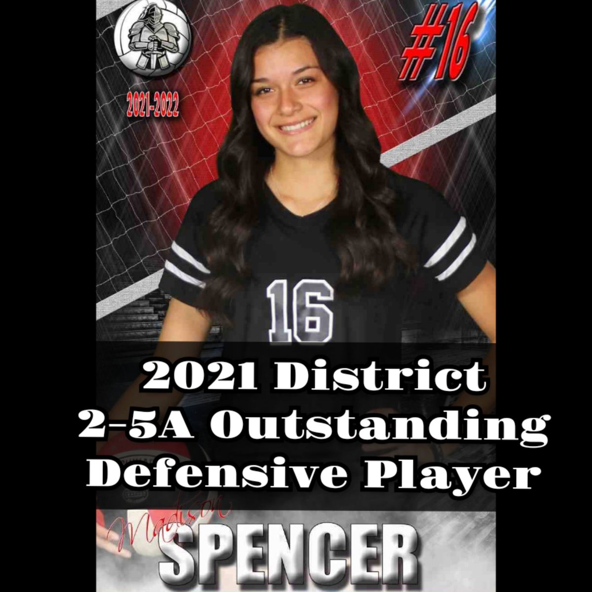 HanksVB_Knights's tweet photo. Congratulations to Madison Spencer for being selected District 2-5A Outstanding Defensive Player of the Year! We are so proud of you!! #KingdomOfChampions https://t.co/xRP1fiExA0