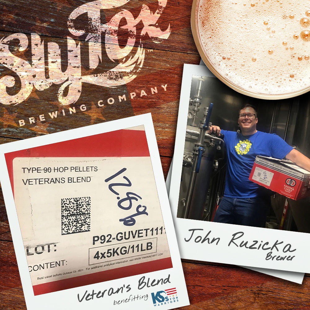 SlyFoxBeer's tweet photo. Hazy Alpha Foxtrot AVAILABLE NOW was brewed with @YakimaChief  Veteran’s Blend, benefiting @k9sforwarriors 

Our own veteran brewer, John Ruzicka. John perceives some intense pineapple and tropical fruit aromas from this hazy powerhouse. #HazyAF https://t.co/AdYuLbKFh7