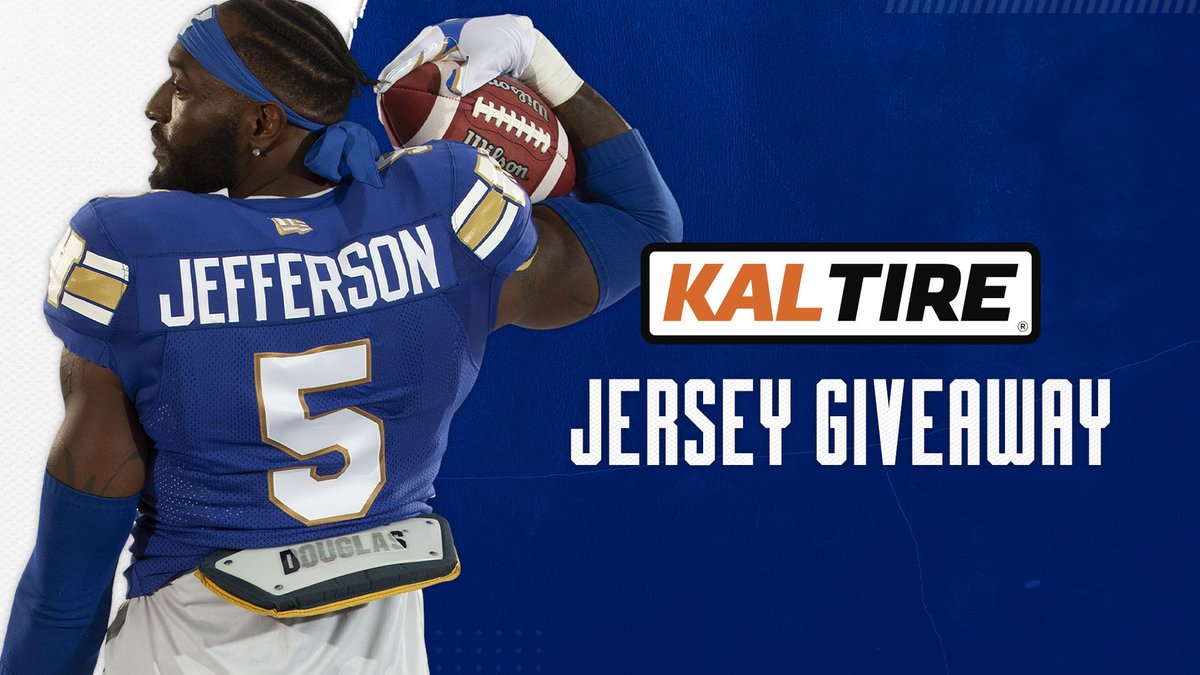 Winnipeg Blue Bombers (@wpg_bluebombers) on Twitter photo We're on the road this week for our final regular season game but we know Manitoba has our back!
Show your support with an RT & be automatically entered to win a
<a href="/Stmn_Willie_Bmn/">Willie H. Jefferson III</a> jersey! <a href="/KalTire/">Kal Tire 🇨🇦</a> | #ForTheW We're on the road this week for our final regular season game but we know Manitoba has our back!
Show your support with an RT & be automatically entered to win a
<a href="/Stmn_Willie_Bmn/">Willie H. Jefferson III</a> jersey! <a href="/KalTire/">Kal Tire 🇨🇦</a> | #ForTheW