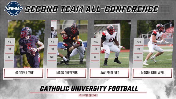 CatholicU_FB's tweet photo. 10! Count ‘Em! All Conference players for the Cardinals in 2021! Congrats to Derrick, Preston, Michael, Dieter, Noah, Malachi, Madden, Mark, Javier and Mason! #AllGasNoBrakes https://t.co/feniqOOIrm