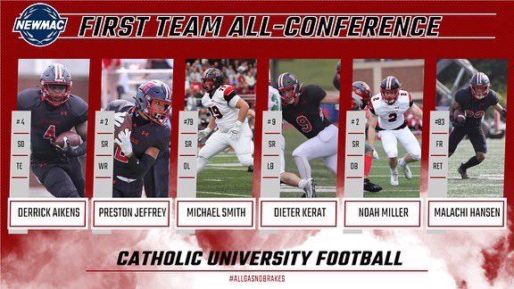 CatholicU_FB's tweet photo. 10! Count ‘Em! All Conference players for the Cardinals in 2021! Congrats to Derrick, Preston, Michael, Dieter, Noah, Malachi, Madden, Mark, Javier and Mason! #AllGasNoBrakes https://t.co/feniqOOIrm