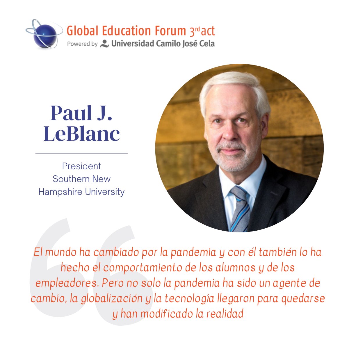 universidadcjc's tweet photo. 🗣️ @snhuprez en @GEF3act: "El mundo ha cambiado por la pandemia y con él también lo ha hecho el comportamiento de alumnos y empleadores. Pero la globalización y la tecnología llegaron para quedarse y también han modificado la realidad". #FutureHigherEd
🌐 https://t.co/9Jy4lTuceF https://t.co/sRcJ9nCSvr