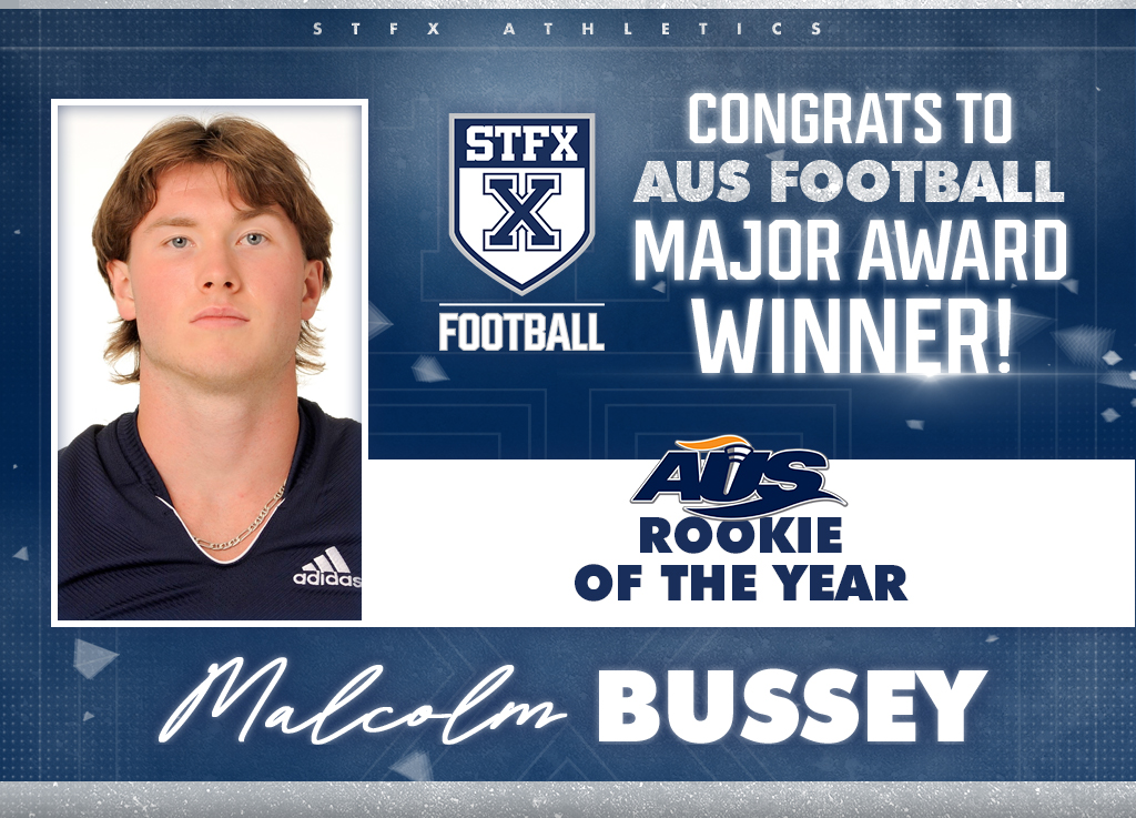 StFXAthletics's tweet photo. Congratulations to RB Malcolm Bussey, the 2021 AUS Rookie of the Year! @StFXFootball https://t.co/Cp9zhMACop