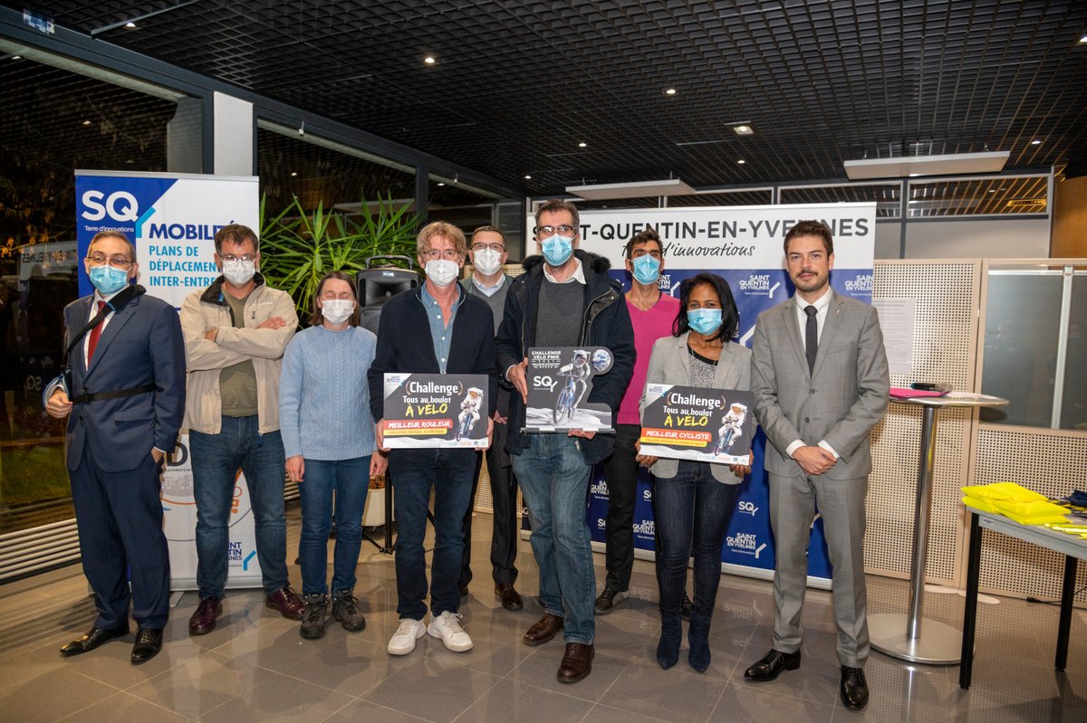 #SQY a récompensé les lauréats de son premier challenge « Tous au boulot à #vélo » 🏆🚲 lancé à l’occasion de la #MobilityWeek 2021 ❣️ 
3 défis, 7 lauréats : <a href="/merckgroup/">Merck</a> #Saipem et #Airbus se hissent au sommet du podium 👏 
Plus d'infos ➡️ saint-quentin-en-yvelines.fr/fr/actualites/…
RDV en 2022 🚀