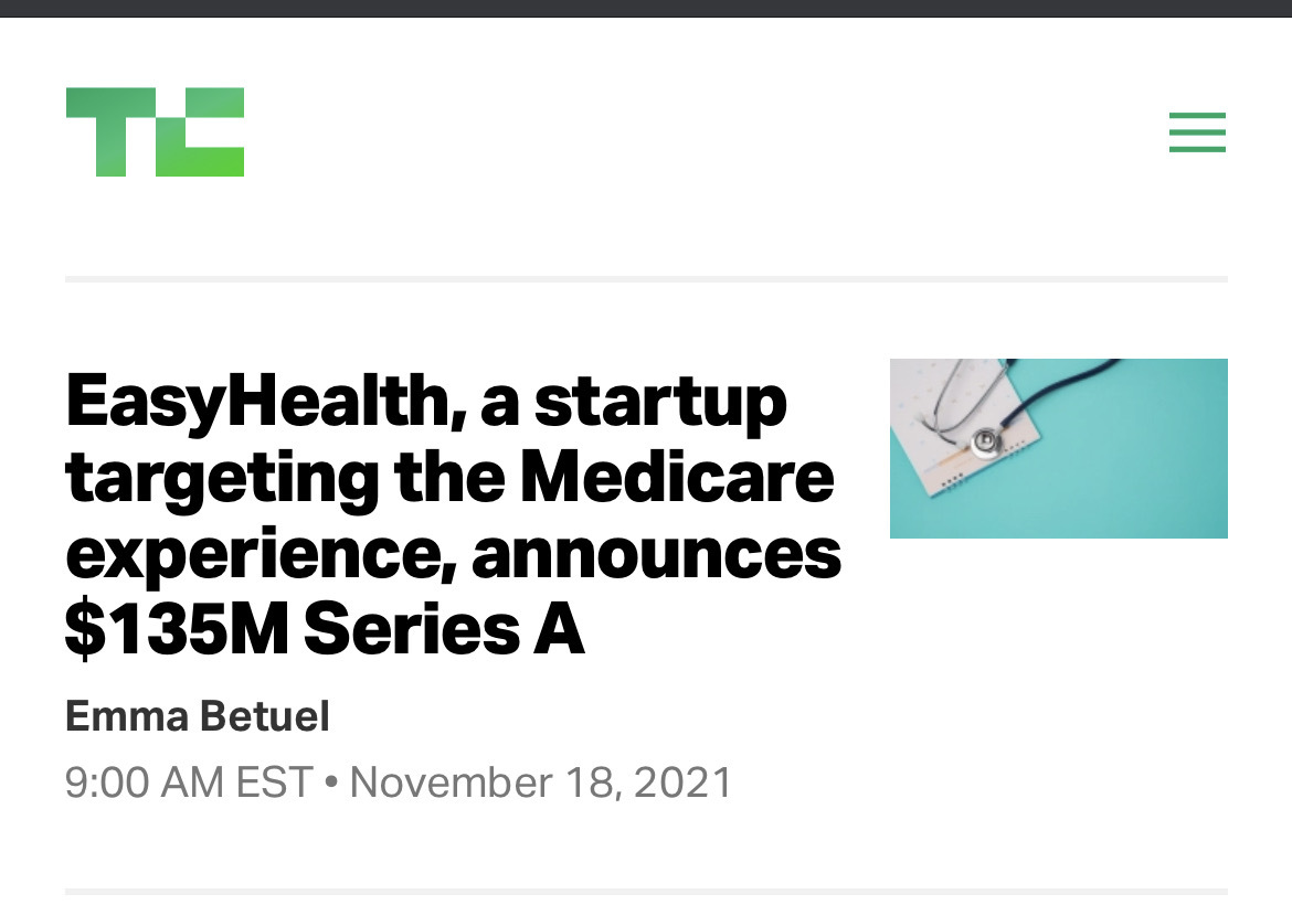 joineasyhealth's tweet photo. Today @TechCrunch helped us announce the close of our $135M Series A.

It's time to build better health experiences.

https://t.co/o320oGgMAd https://t.co/NZM4OjUsZH