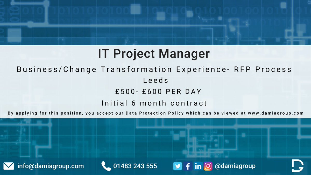 💥 JOB OF THE WEEK 💥

Our client is actively seeking an IT Project Manager on an initial 6 month contract. If this role is of interest to you please get in touch!

#joboftheweek #hiring #projectmanager #IT #business #software #technology #tech #software #jobs  #damiagroup