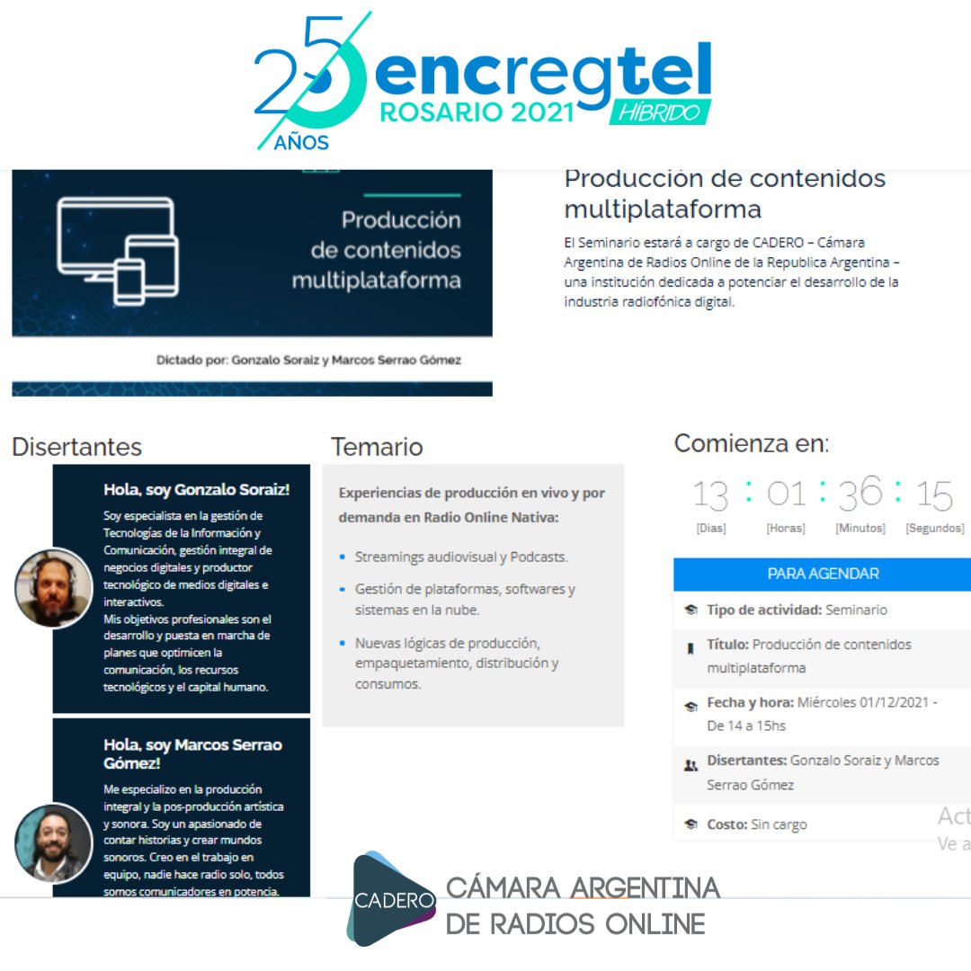 El 1 y 2 de diciembre en Rosario estaremos participando de  @encretel Anotate sin cargo bit.ly/3FtvVB3 <a href="/gsoraiz/">Gonzalo Soraiz</a> @mserraogomez en modo #capacitación #somoslavozdigital