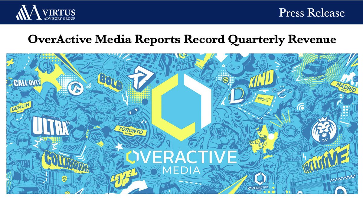 Virtus_Advisory's tweet photo. OverActive Media $OAM.V Reports Record Quarterly Revenue

League of Legends, Overwatch and Call of Duty Leagues audience growing

OAM owns franchises in each league generates perpetual league revenue, most predictable model in @esports

#stocks 

Read PR: https://t.co/Dhi6T3o2n2 https://t.co/JCbMYjZfBL