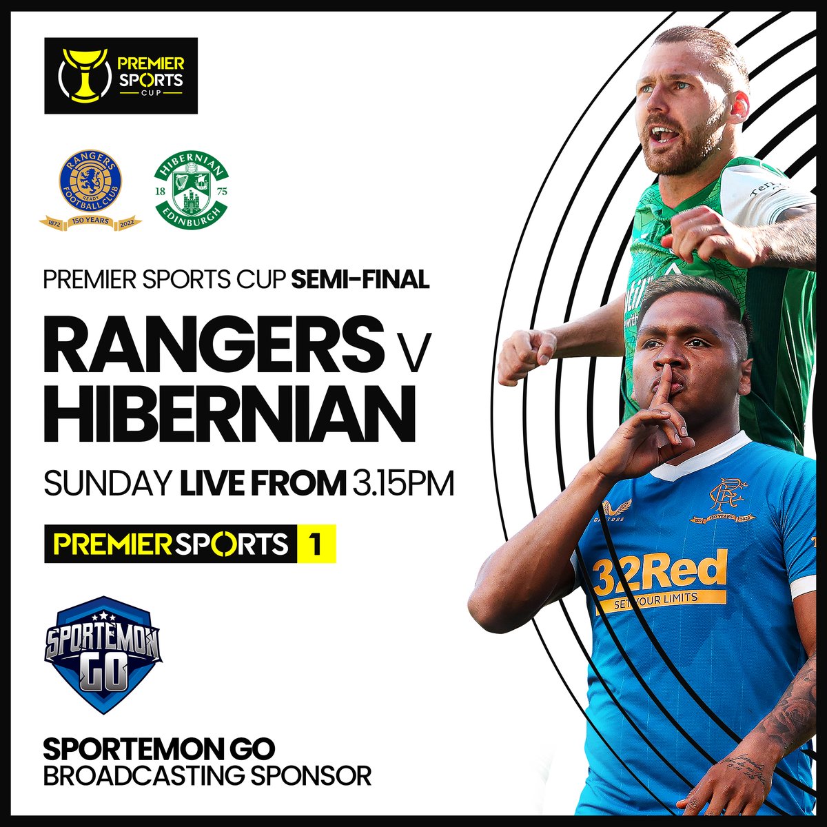 PremSportsTV's tweet photo. We are delighted to partner up with Sportemon Go for the #PremierSportsCup Semi-final Cup clash between Rangers &amp; Hibernian! 🏆
 
📺 Watch exclusively live on Premier Sports this Sunday from 3.15pm: https://t.co/hbqqqZsls4

#sponsor #football #fantoken #nft #SportemonGo https://t.co/Oqr8ruEs2U