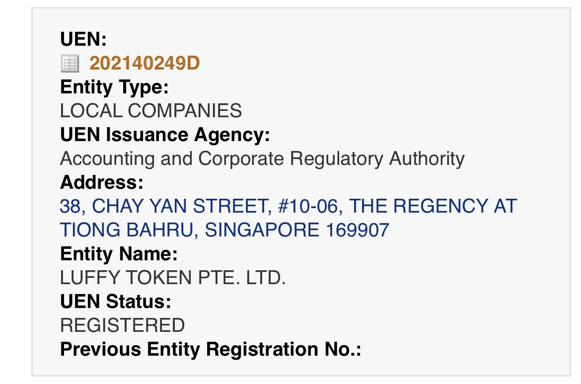 luffyinutoken's tweet photo. $LUFFY TOKEN is registered now as a company.
The company registration number is 202140249D. 

https://t.co/JwcVHbXIuJ

Now we can deal with #Shueisha 😉

#ONEPIECE #LUFFY $BTC $ETH #LUFFYCREW https://t.co/QTfvaUO1ZD