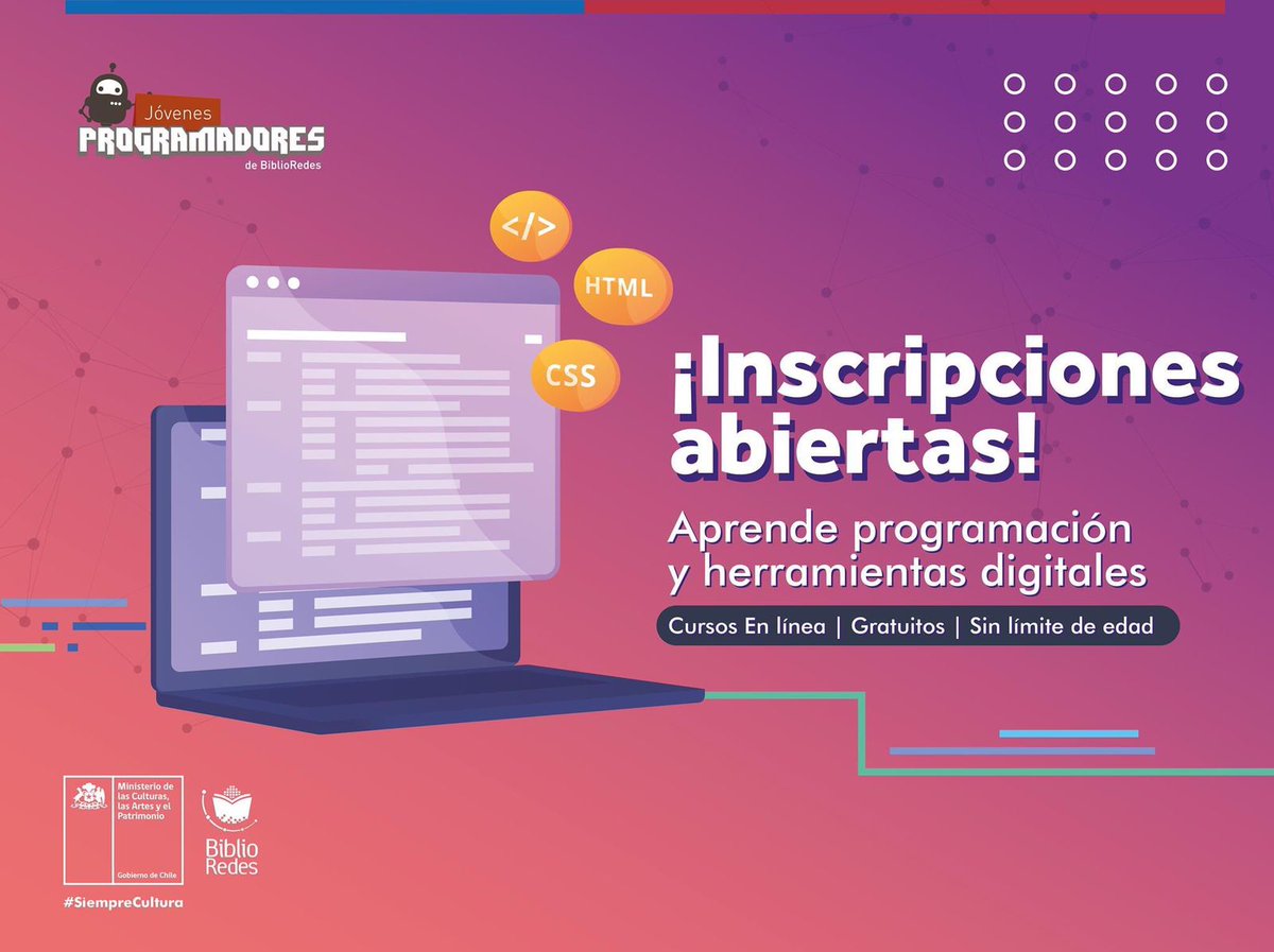 SomosCread's tweet photo. Inscripciones abiertas👏🌎¡Participa en @JProgramadores!Más de 20 cursos para que puedas aprender los lenguajes de #código #programación y más.En CREAD hemos respaldado con nuestra certificación a este proyecto que ha capacitado a más de 200.000 personas👉https://t.co/I5otIMYEyg https://t.co/1mpwYO7ANV