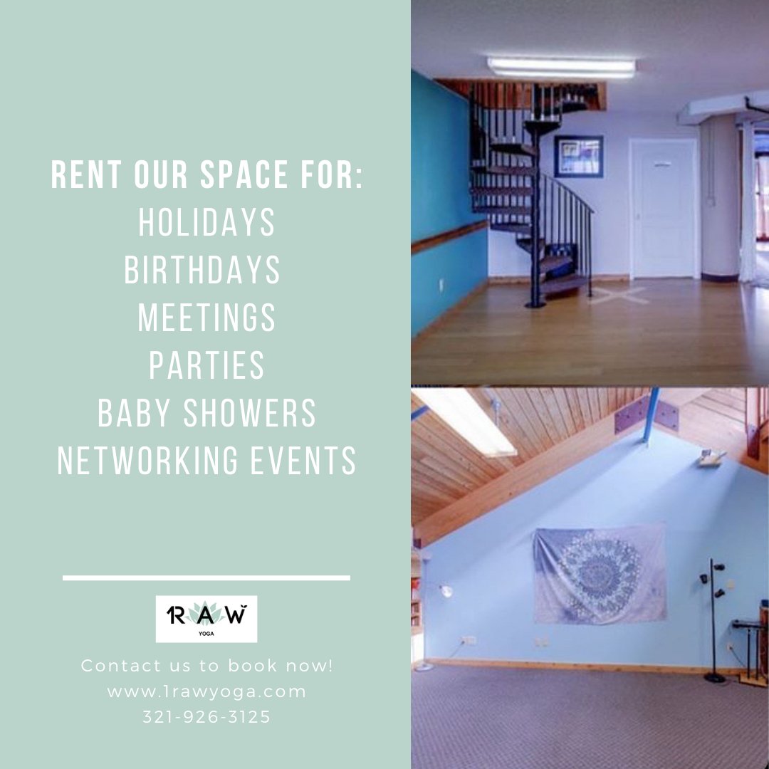 1RawYoga's tweet photo. Rent our space for the holidays or your next event! Contact us at 321-926-3125 to book now! https://t.co/gteENZTxWo https://t.co/DCQQNOSelo