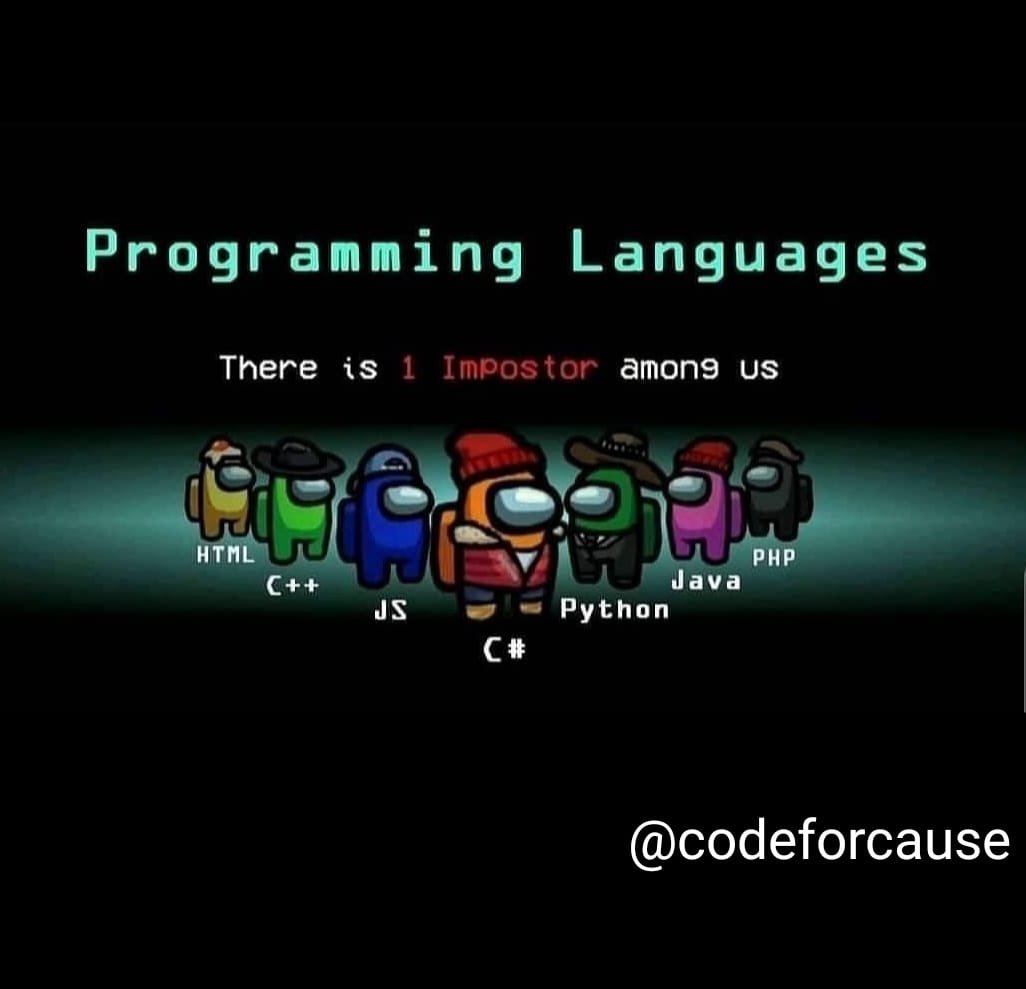 codeforcauseIn's tweet photo. Who can guess the impostor?๐คซ๐ฒ
#MEMES #codingmemes #meme #programmingmemes #codeforcause https://t.co/h6mo3OjOXy