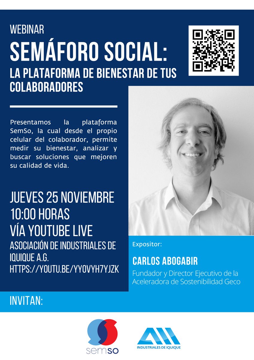 aiigremio's tweet photo. 📢 NUEVO WEBINAR‼️
En conjunto con #SemSo realizaremos el webinar "Semáforo Social: La plataforma de bienestar de tus colaboradores".
📅 Jueves 25 de noviembre
⏰ 10:00 horas
💻 Link: https://t.co/EyvDH9anud
#AII #YoContratoLocal https://t.co/AnQNtAuWnq
