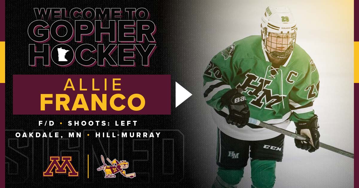 GopherWHockey's tweet photo. 𝓢𝓲𝓰𝓷𝓮𝓭 🖊

Welcome to the #GWH family, @AllieFranco20!

We can't wait to see you in Maroon &amp; Gold 〽️ https://t.co/aoudxCCl6q