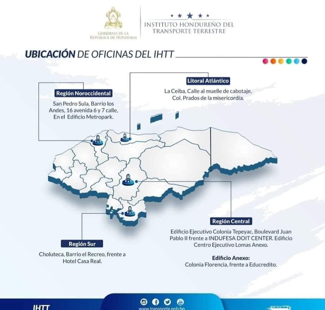 IHTT_HN's tweet photo. 📍El #IHTT le informa sobre la ubicación de nuestra oficina principal y oficinas regionales a nivel nacional.

#TransporteMásCercaDeTí https://t.co/rbO8A06EQo