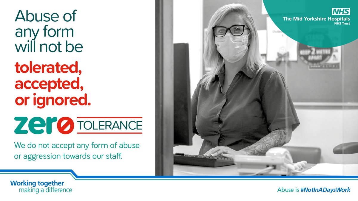 We operate a #ZeroTolerance approach to physical and verbal abuse aimed towards any of our staff. Let’s work together to ensure abuse and aggression is stamped out so we can continue to give you and others the care and support you need. Abuse is #NotInADaysWork