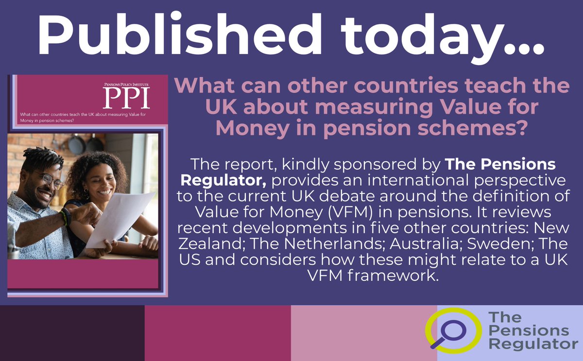 This report provides an international perspective to the current UK debate around the definition of Value for Money in pensions. This report is kindly sponsored by <a href="/TPRgovuk/">ThePensionsRegulator</a> Platinum Supporters of the PPI #PPILaunch bit.ly/3cro3ni