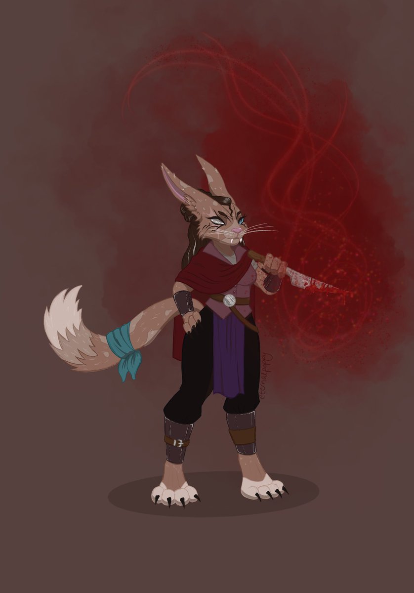 Eternalpoppy's tweet photo. Harengon Tabaxi Blood Hunter for my friend! ^^ 
#dnd #tabaxi #harengon https://t.co/AAQFggCPAK