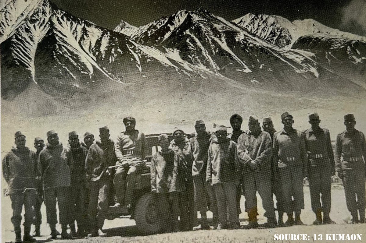 Maverickmusafir's tweet image. In the picture, soldiers of 13 Kumaon days before the Battle of Rezang La, a rare example in the annals of world military history, when the Chinese attacked in total seven waves and death was writ all over, the men fought till the last bullet and the last man.+