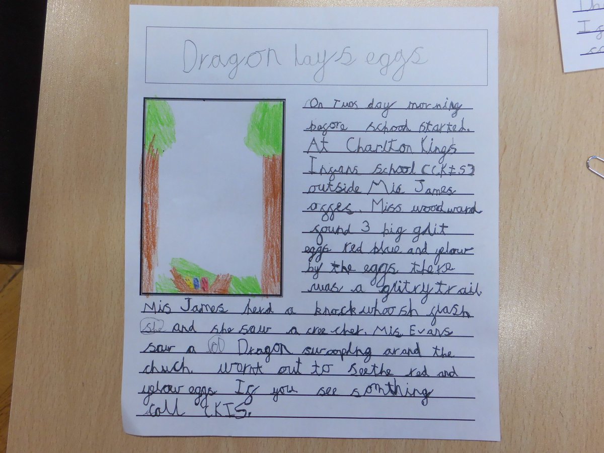 VioletClassCKIS's tweet photo. We turned into news reporter this week to write about what had happened.  We heard from witnesses and have some ideas about what it could be.  We've come to the conclusion it could be a dragon!! https://t.co/0fLeHpddY9