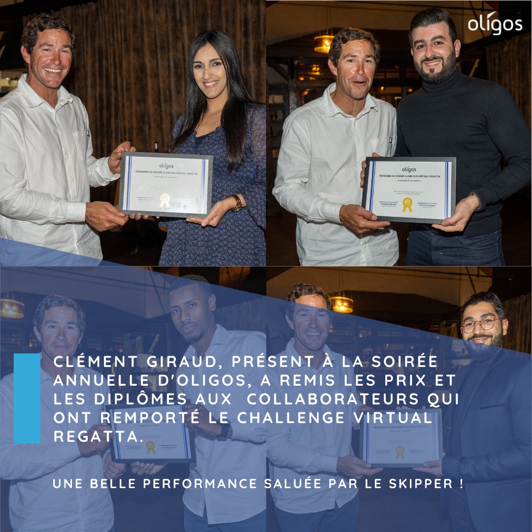 OLIGOSsas's tweet photo. Lors de la soirée annuelle d’Oligos, Clément Giraud a remis les prix et les diplômes aux meilleurs collaborateurs de l’entreprise qui ont su triompher du challenge Virtual Regatta en Mars dernier. 

#Oligos  #ClémentGiraud #VendéeGlobe #Sponsor #Partenariat  #Communication #Pega https://t.co/FX5gReioIF