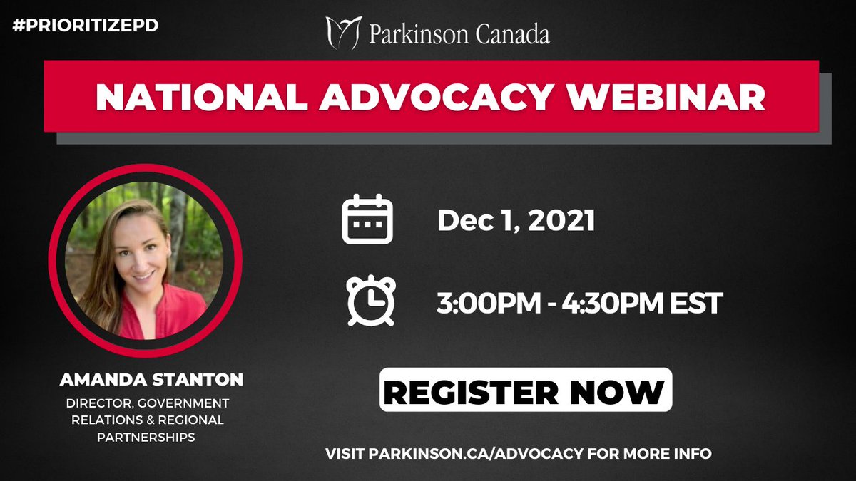 ParkinsonCanada's tweet photo. Please join us December 1st, from 3:00PM-4:30PM (EST), for Parkinson Canada's National Advocacy Webinar. 

Register here: https://t.co/oHfMWaLnV4 https://t.co/RnX9LlCyAE