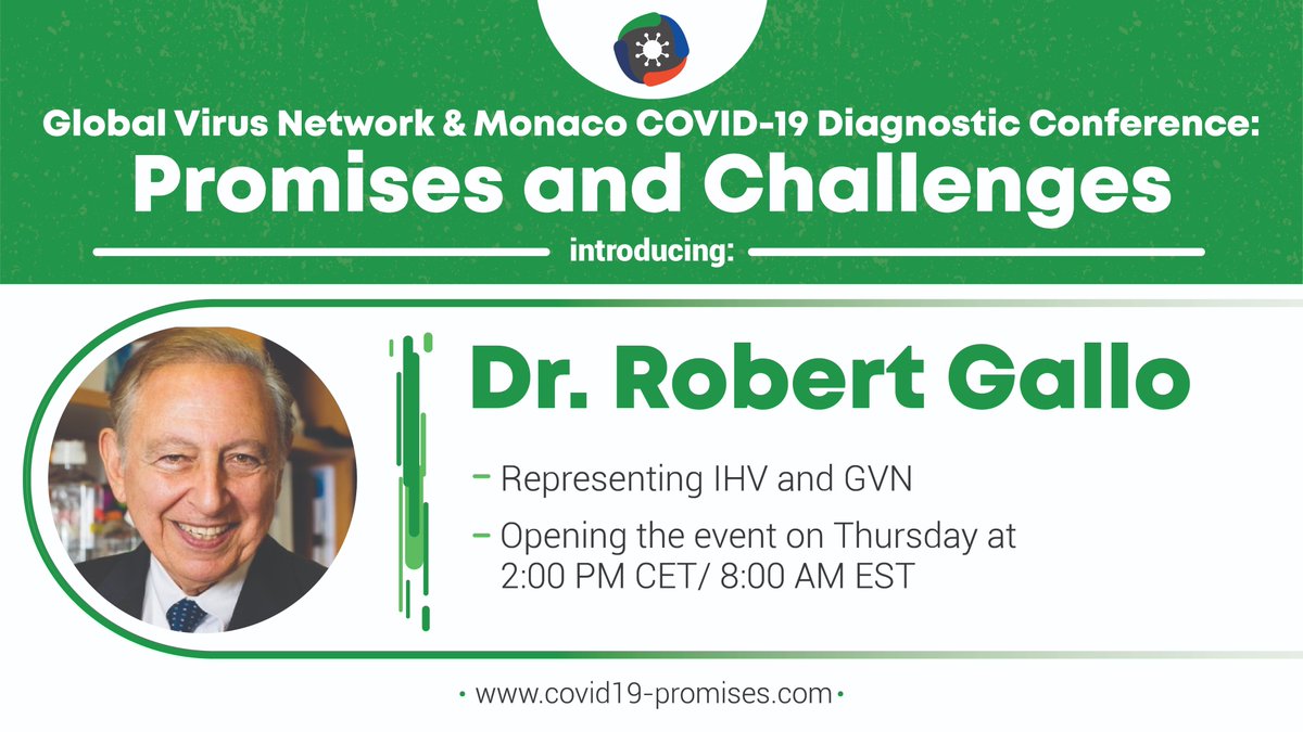 GVN Co-Founder <a href="/DrRobertCGallo/">Dr. Robert Gallo</a> of <a href="/IHVmaryland/">IHV</a> will give opening remarks at the GVN-MONACO #COVID19 Diagnostic Conference, held December 2-3, 2021: covid19-promises.com/en/page/welcom…
