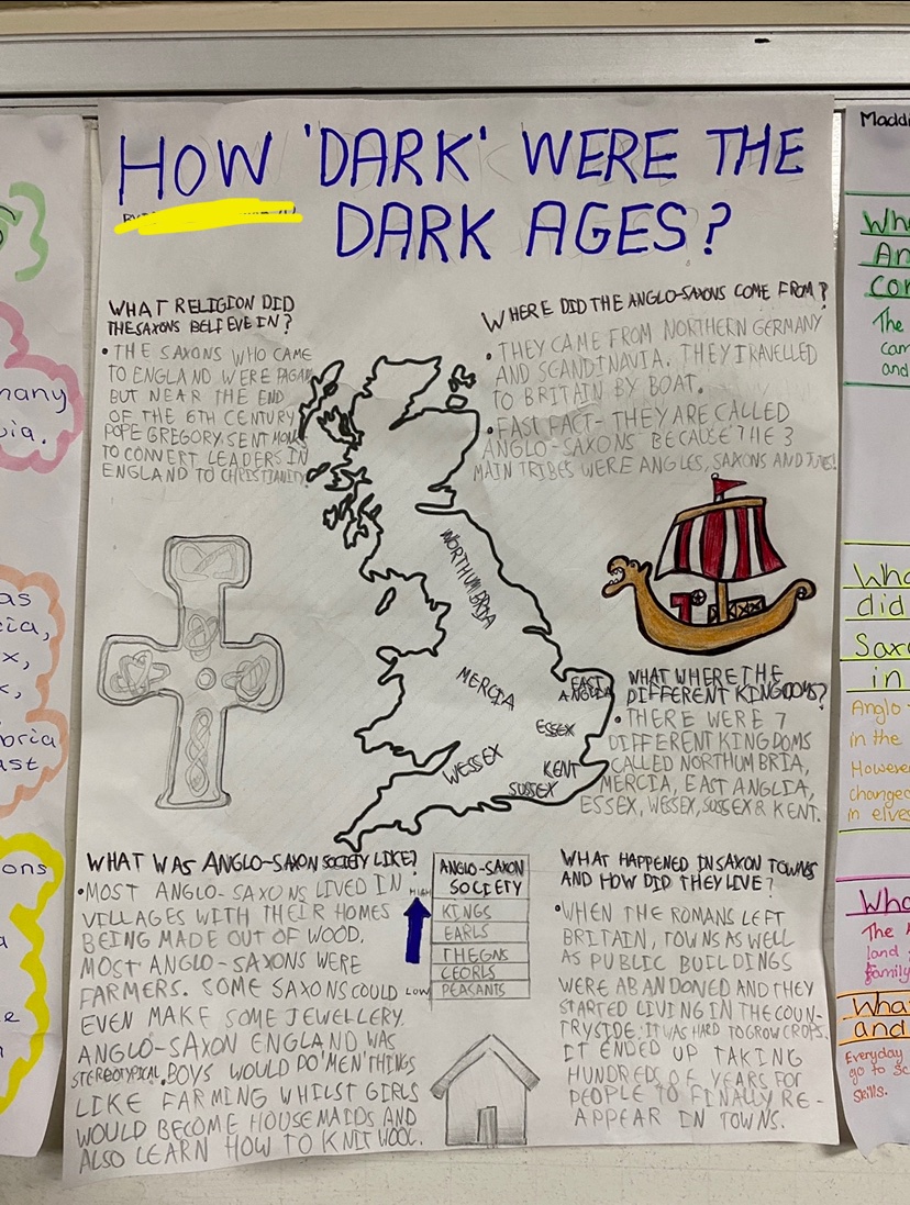 historymr_f's tweet photo. Such amazing homework from our new year 7 historians on our ‘How dark were the dark ages?’ Enquiry! Love it @osahums https://t.co/ZmbYkgLGHt