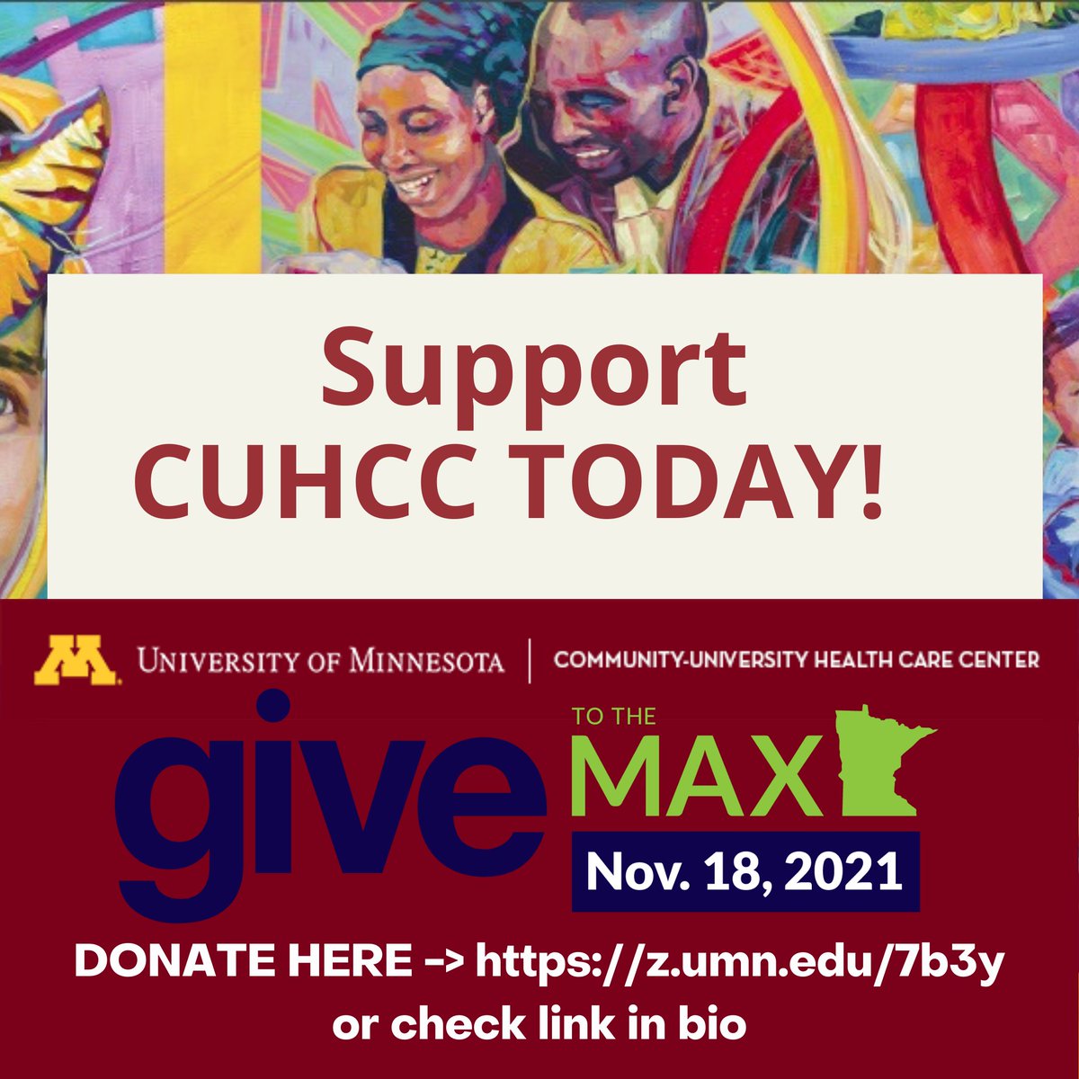 UMNCUHCC's tweet photo. Donating to CUHCC supports our core services and ensures our patients, clients and communities receive quality care today, tomorrow and into the future. #InvestInCommunites #CUHCCProud #GiveToTheMaxDay21 Donate HERE -> https://t.co/Z1FNgdaGiA https://t.co/3pos55C7JN