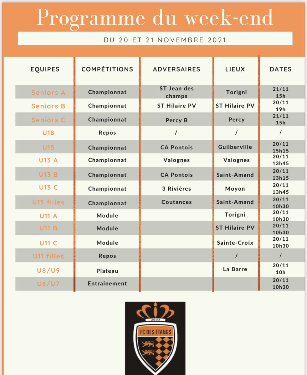 ⚽️PROGRAMME DU WEEK-END⚽️

Beaucoup de match ce week-end, et surtout de très beaux matchs😍

On espère vous voir nombreux venir supporter nos différentes équipes✅