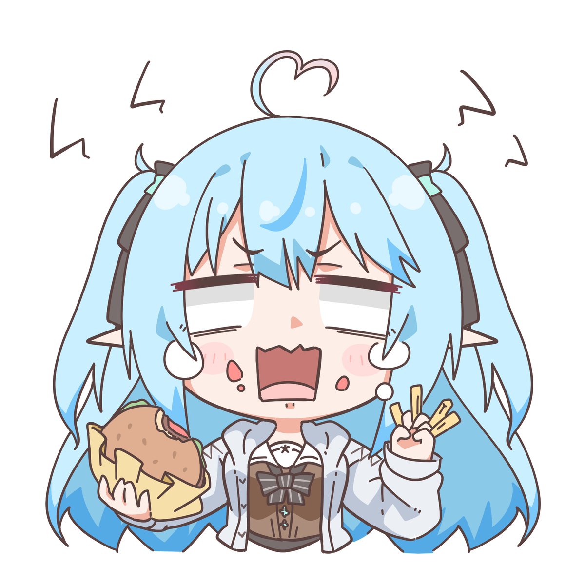 yukihana lamy 1girl solo food pointy ears blue hair heart ahoge burger  illustration images
