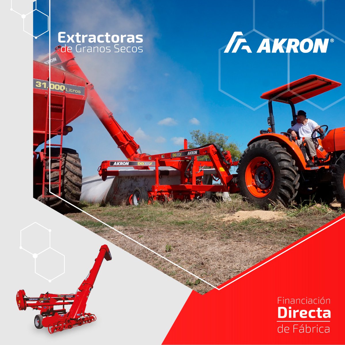 Expoagrocom's tweet photo. #ExpoagroDigital @YPFAgro 🌱| #Extractora de Granos Secos AKRON EXG300X

Gran Capacidad de trabajo + Moderno diseño + Alta tecnología
📌 Aprovechá ahora mismo! Disponibilidad y financiación directa de fábrica.
@AKRONMaquinaria
👉🏻 Conocé más en: https://t.co/qL6cMrJoA5 https://t.co/hLw9OrNvws
