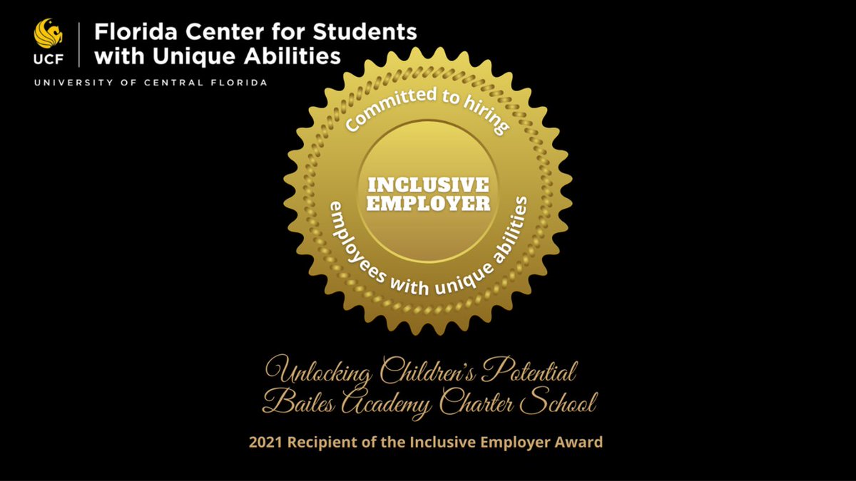 Congratulations to UCP Bailes Academy Charter School for becoming the first recipient for FCSUA’s Inclusive Employer Award. <a href="/ies_ucf/">IES at UCF</a> <a href="/UCPofCFL/">UCP of Central Florida</a> <a href="/CareerSourceFL/">CareerSource Florida</a> <a href="/TheAbleTrust/">The Able Trust</a>