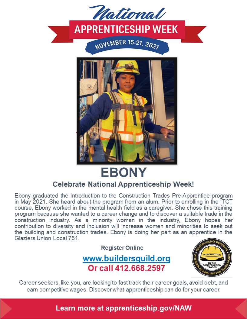 _TWBN_'s tweet image. Meet Ebony, a @Builders_Guild ARP graduate that is now an apprentice with @GoIUPAT Local 751!

#NAW2021