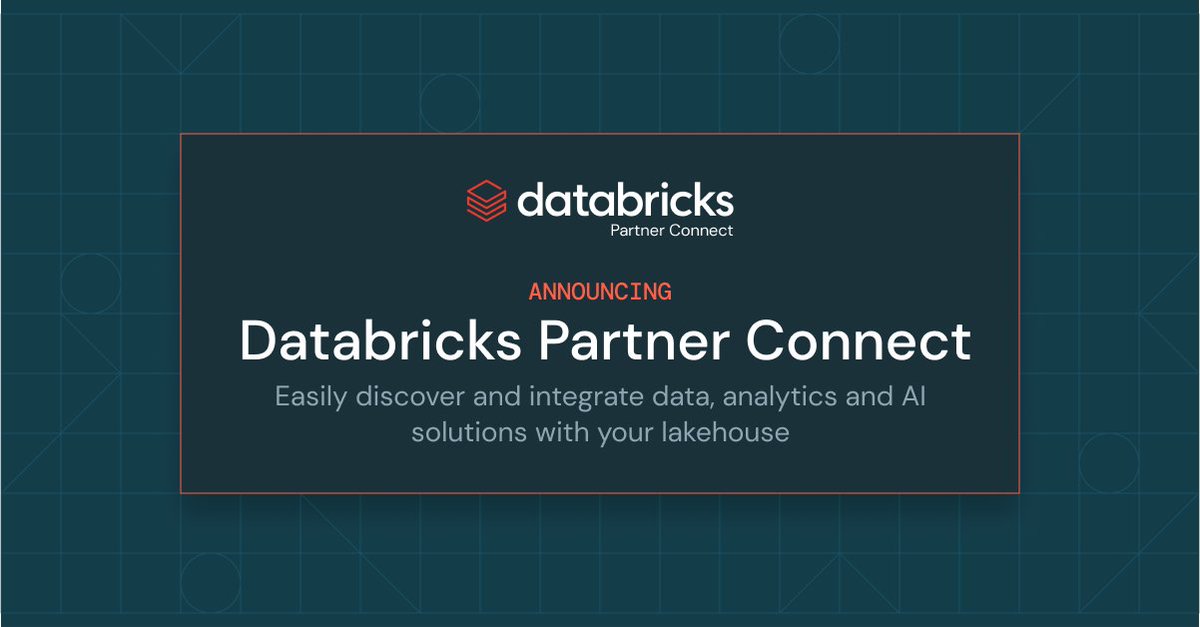 🎉 We're thrilled to introduce Databricks #PartnerConnect, a one-stop portal that makes it easy for customers to quickly discover &amp; integrate a broad set of validated data, analytics &amp; AI tools within their Databricks #lakehouse!
 
See how it works: dbricks.co/3Cv1Q1W