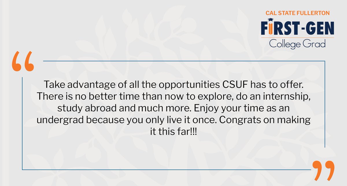 csufacadaffairs's tweet photo. Welcome to #FirstGenFridays! Each week we will highlight some of the best advice we've heard for #FirstGenTitans from @csuf faculty/staff - many of whom are first-gen college grads. Have your own sage advice? Offer it here: https://t.co/MI1tDCOMlj
#CSUFFirstGen #ItTakesATitan https://t.co/0MgO9xquSc