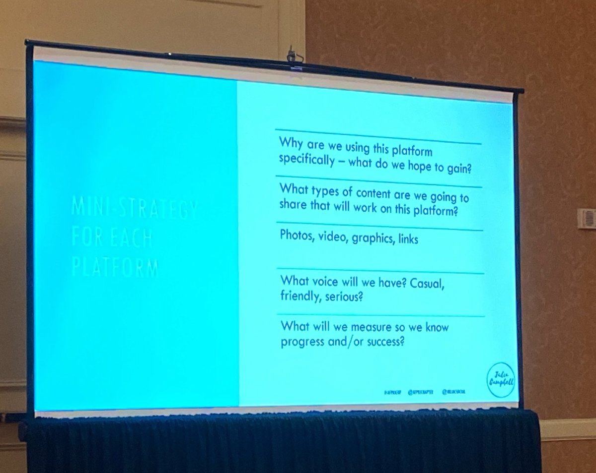 LEAmerman's tweet photo. It’s not enough to have a social media strategy or digital strategy. You must have a channel specific strategy. AND you don’t have to be everywhere! @JuliaCSocial #afpnjcop https://t.co/6fcyrLzA6Z