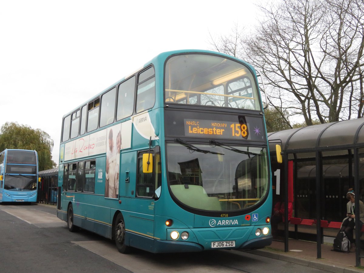 Arriva Midlands Wright Pulsar Gemini 4758 FJ06ZSD seen leaving Nuneaton on Route  158. (18/11/21)
