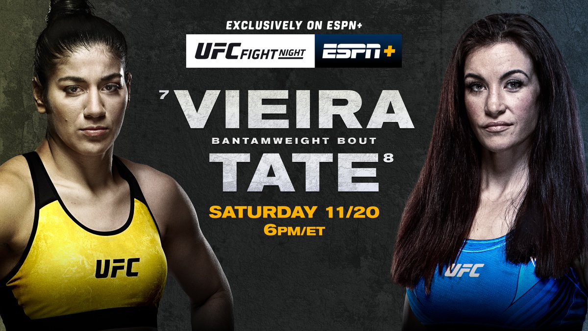 ESPNPR's tweet photo. Saturday afternoon, #UFCFightNight: Vieira vs Tate live from UFC APEX in Las Vegas

Prelims, 3p ET | Main Card, 6p ET
Exclusively on @ESPNPlus (English/Spanish)

More: https://t.co/HBT1iGEpkA | #UFCVegas43 https://t.co/lJDYnVPLd6