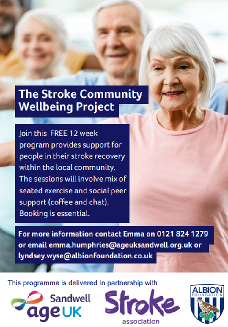 HWSandwell's tweet photo. New project! 
To book on contact Emma on 0121 824 1279 emma.humphries@ageuksandwell.org.uk or Lyndsey Lyndsey.wyse@albionfoundation.co.uk 
#sandwell #stroke #ageuk #WBAFoundation https://t.co/Ns5tPLf1F5