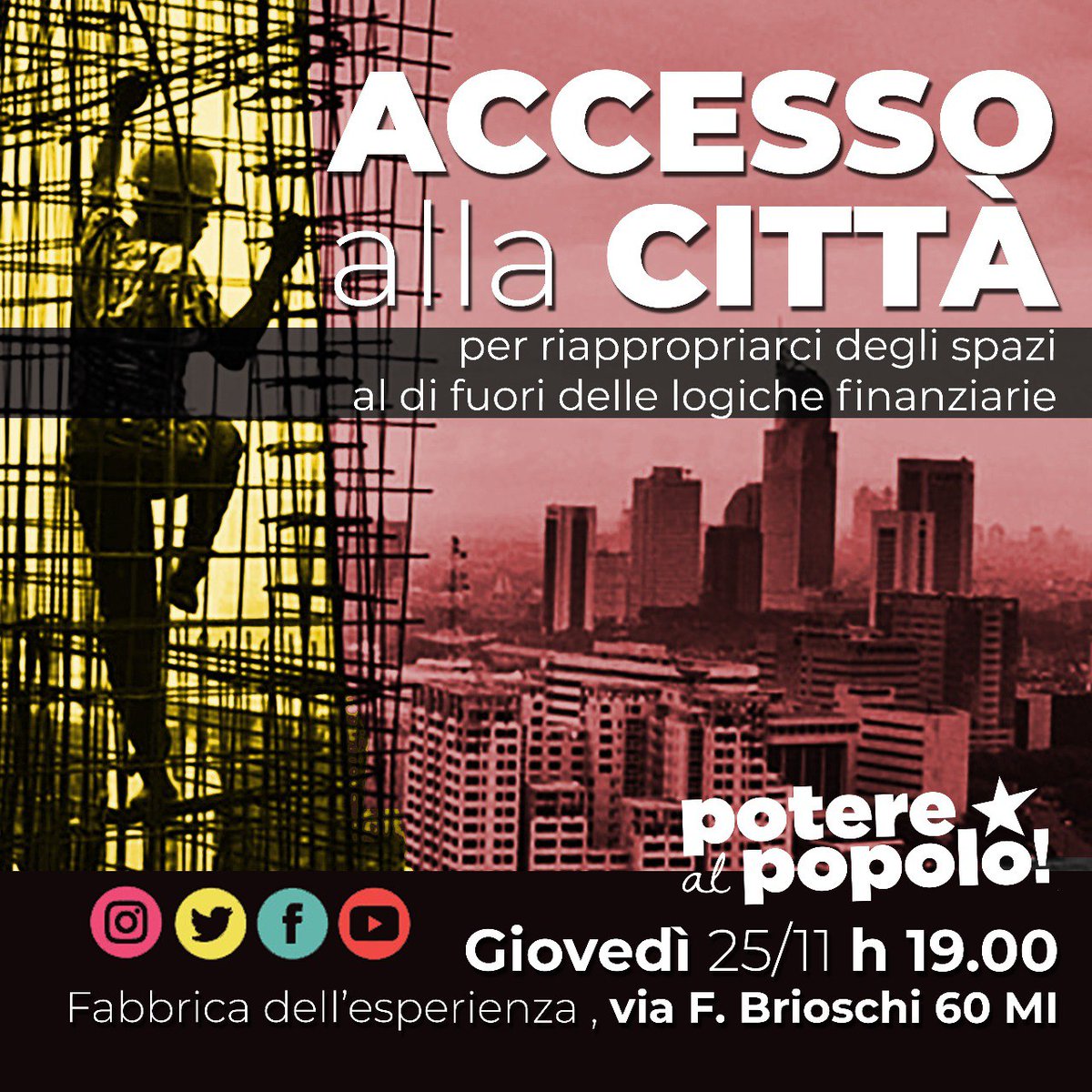 PAPmilano's tweet photo. A #Milano parliamo di #accesso alla #citta, #diritto a #casa #Salute #Servizi #pubblici, #barrierearchitettoniche e tanto altro. Giorno 25 alle 19, Via Brioschi 60. Con noi anche @CollotMarta

#lockdown #poterealpopolo #milano2021 #B2021 #milanocittàpubblica https://t.co/dU2YLf6iOo