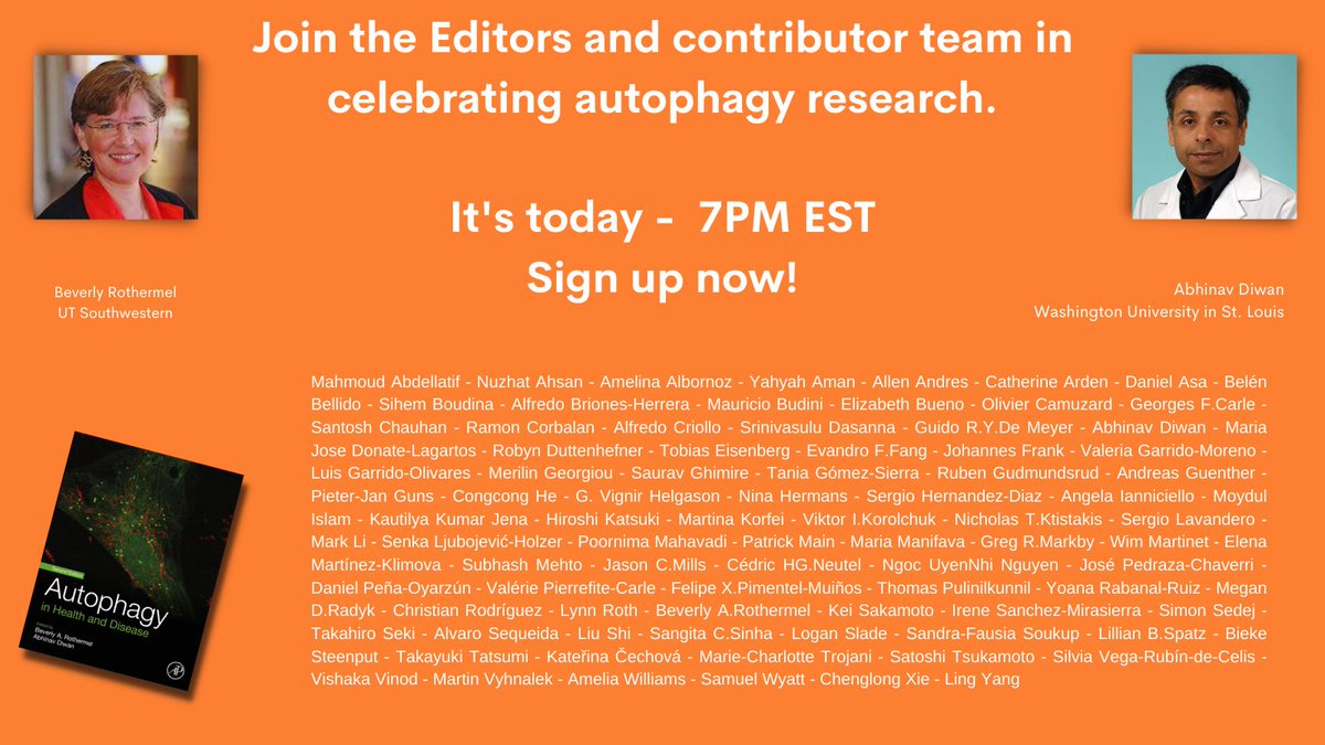 Its tonight! Join the Editors and some of the 89 #autophagy researchers that made this endeavor possible. Register for the webinar here: bit.ly/AiHD2Reg

These chapters are temporarily free to read: 
bit.ly/AiHD2ch10
bit.ly/AiHDch13
bit.ly/AiHDch20