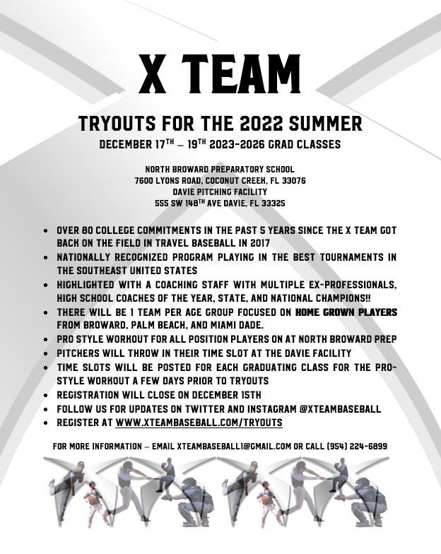 XTeamBaseball's tweet photo. Tryouts are 1 month away! Register today at https://t.co/byonIf4H8X to become apart of our organization! Over 80 commits to play collegiate baseball in the last 5 years! #xteamfam https://t.co/T6iYfTfjrv