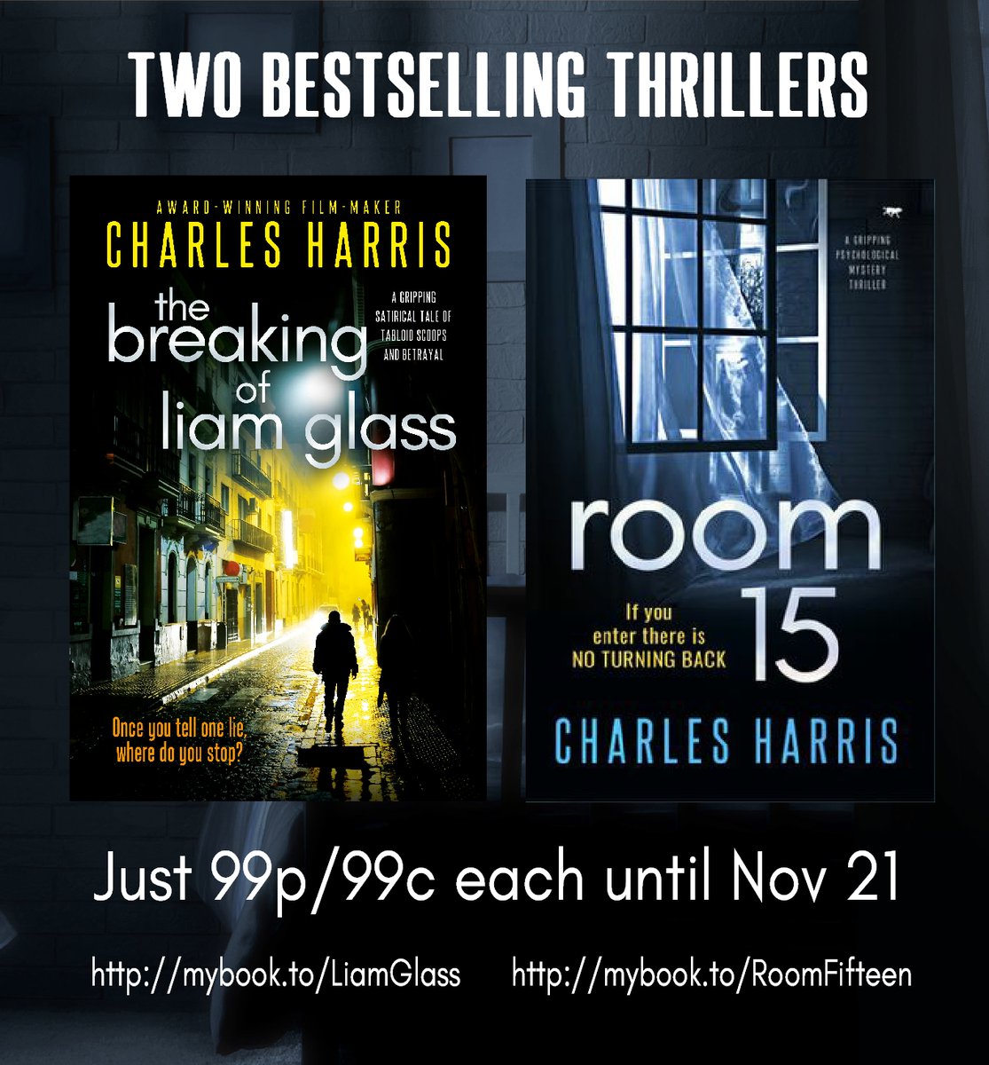 chasharris's tweet photo. TWO BESTSELLING THRILLERS just 99c/99p until November 21 #room15 @Bloodhoundbook
https://t.co/U8Q3WZixPM #thriller #deal #crime https://t.co/cegMfqG1P7 #thebreakingofliamglass https://t.co/Qkxwqdrarx