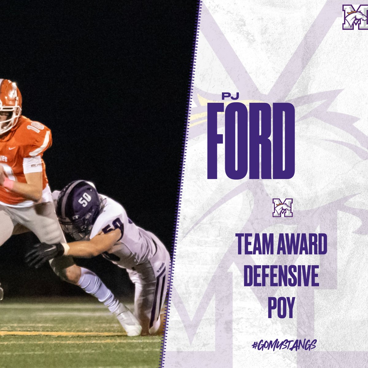 Congrats to <a href="/PJFord10/">PJ Ford</a> on being voted by your teammates and coaches as the Defensive Player of the Year for the Mustangs!!!