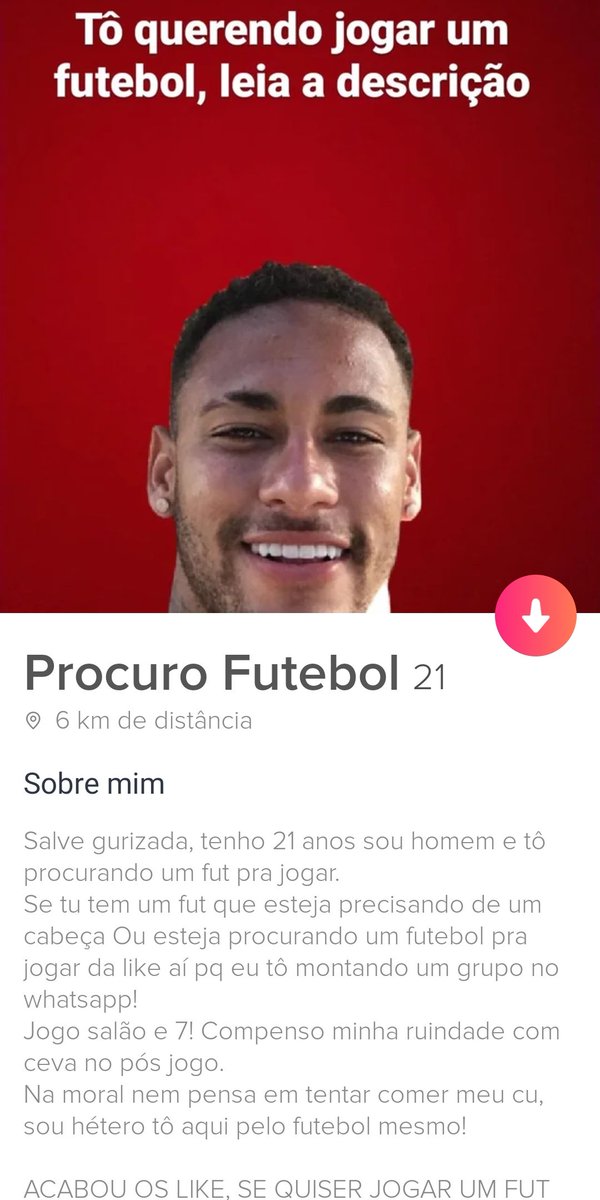 boy_spell's tweet photo. hoje eu venho aqui esfregar na cara de todo mundo que diz que Tinder não funciona

Tinder funciona pra caralho

FUT MARCADO PRA SEGUNDA GORISADA https://t.co/Yguco8nyHx