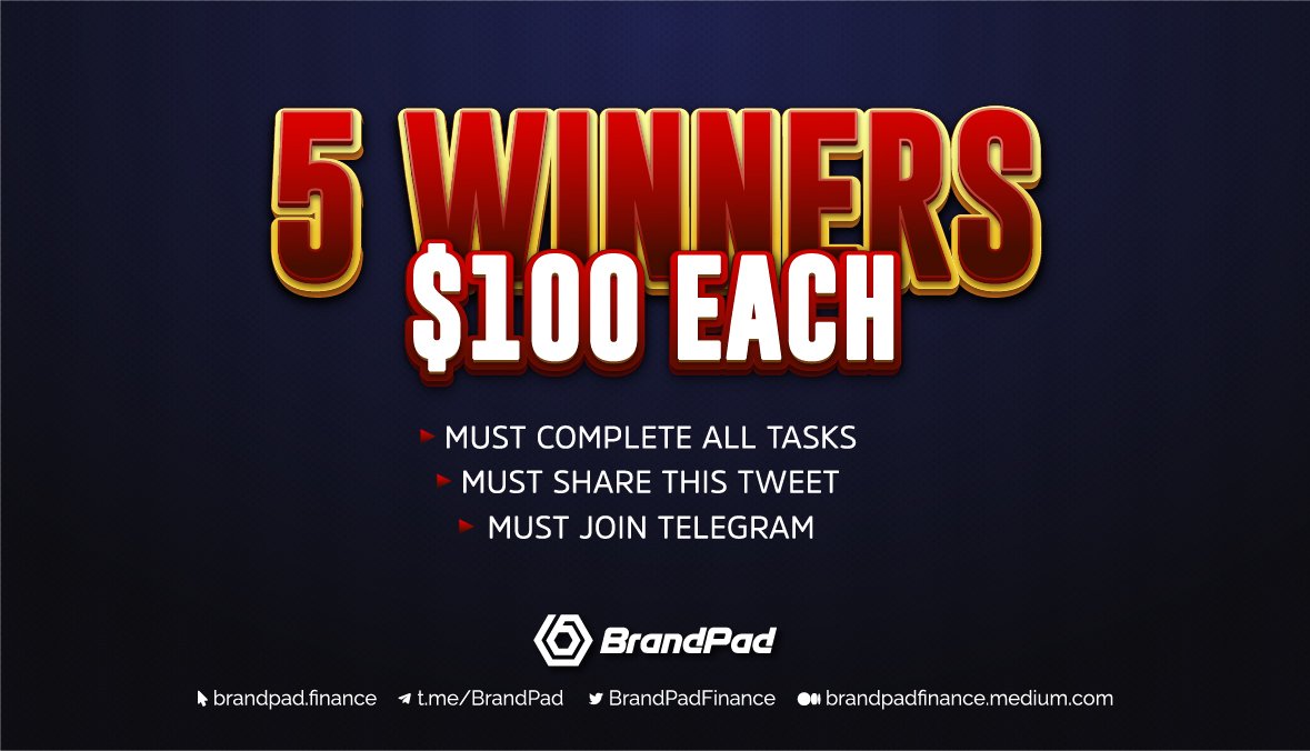 BrandPadFinance's tweet photo. $500 GIVEAWAY 🎁

1⃣ Follow @BrandPadFinance and @CryptoDiceHero on Twitter.
2⃣ RT this Tweet.
3⃣ Tag 3 friends in this Tweet.
4⃣ Join TG: https://t.co/3tQmrCvygZ

Prize is going to be $100 EACH for 5 lucky winners.
Winners will be announced on 24th Nov 12:00 UTC. https://t.co/agmhCqkjh8